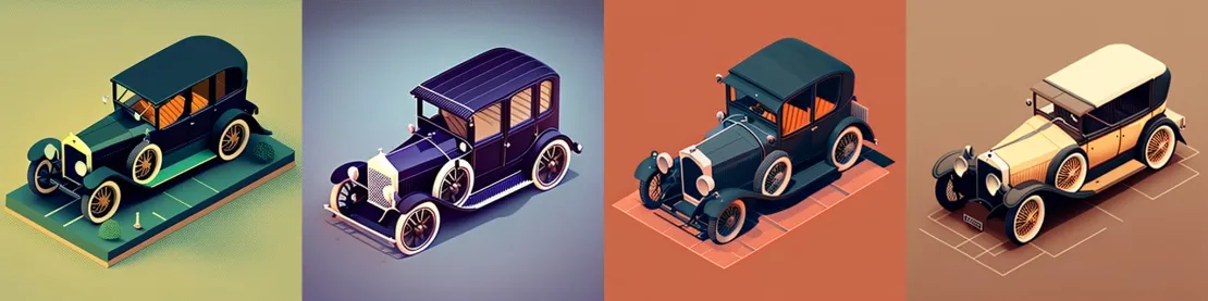Запрос: Isometric illustration of a car from 1920s