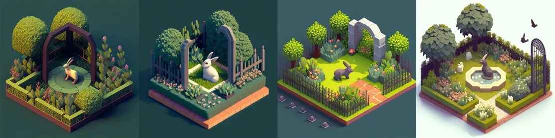 Запрос: a rabbit inside a beautiful garden, 32 bit isometric