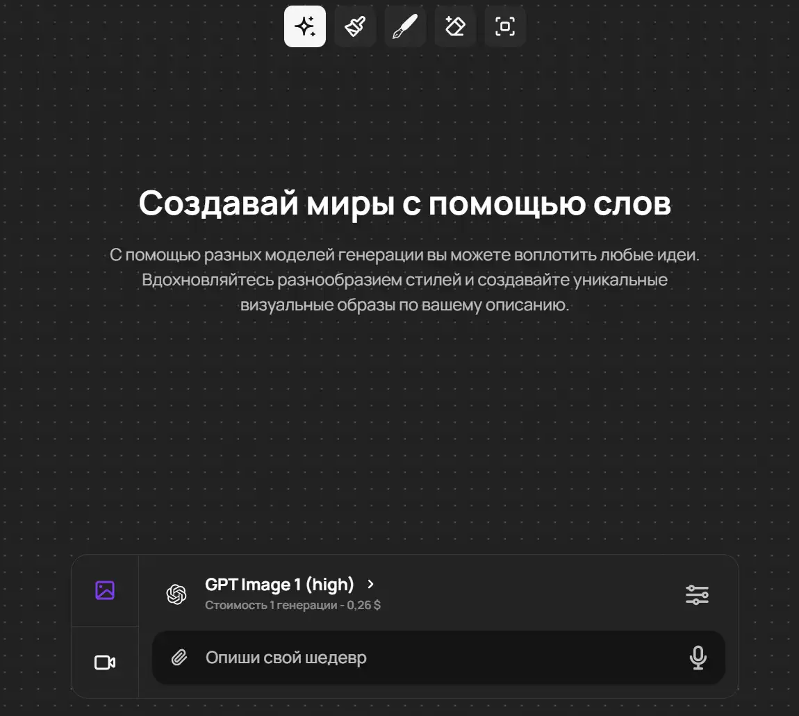 Выбор модели GPT Image в Креатив.Лаб GPTunneL