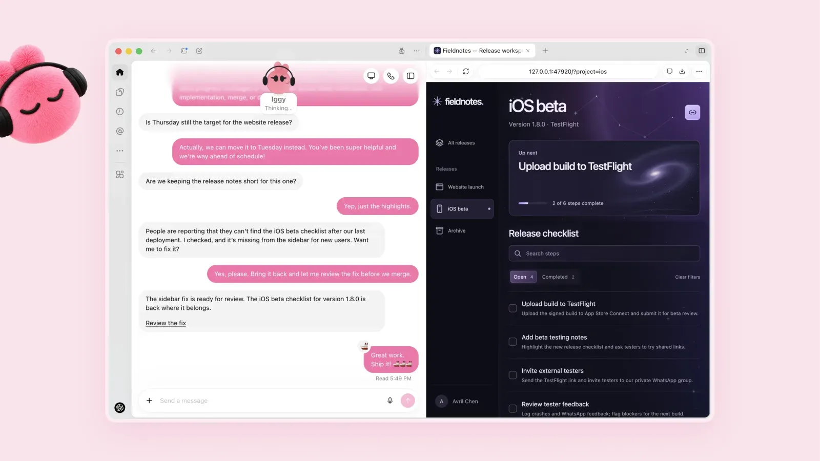 Dot по имени Iggy чинит баг с чек-листом iOS-беты и присылает фикс на ревью